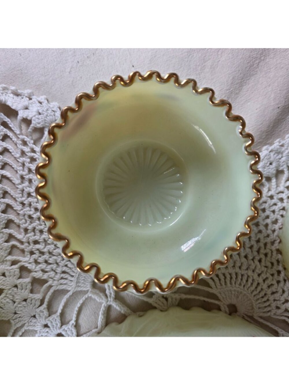 Antique Jefferson Optic Custard Glass Berry Bowl Set 7 Pc Hand Painted Roses Gol - Picture 10 of 15